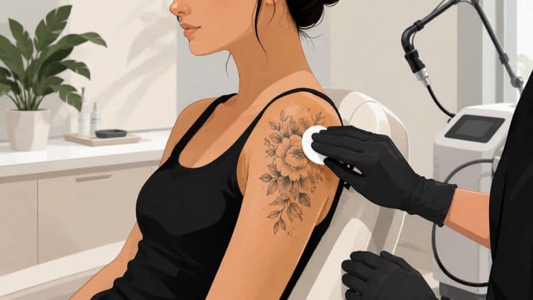 An illustration of a person with a clean, shoulder tattoo, ready for a first laser removal session.