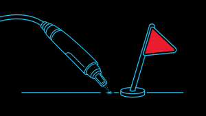 An illustration of a tattoo removal laser next to a red flag